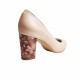 Pantofi eleganti dama, bej, model floral, din piele naturala box, toc 6 cm - NA87BEJ