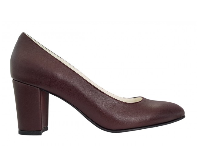 Pantofi eleganti dama din piele naturala box, toc 7 cm - Model Selena NA87BORDOP