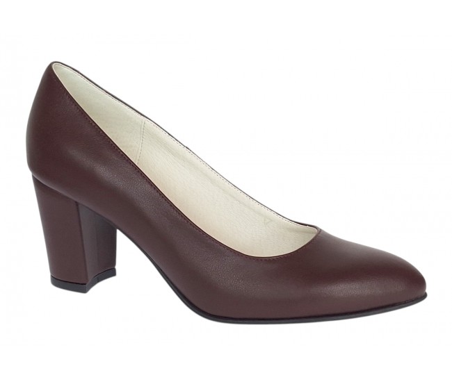 Pantofi eleganti dama din piele naturala box, toc 7 cm - Model Selena NA87BORDOP
