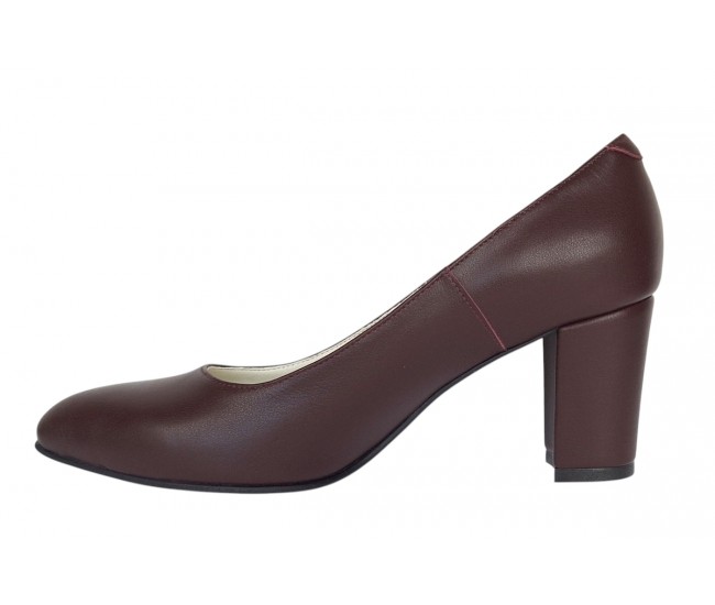 Pantofi eleganti dama din piele naturala box, toc 7 cm - Model Selena NA87BORDOP