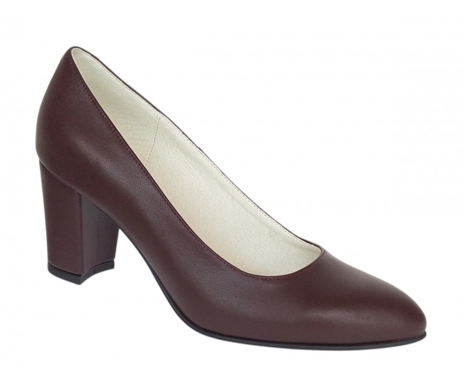 Pantofi eleganti dama din piele naturala box, toc 7 cm - Model Selena NA87BORDOP