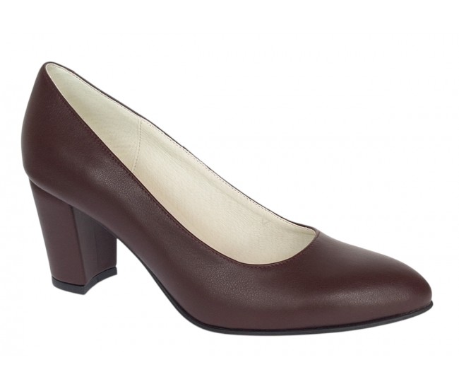 Pantofi eleganti dama din piele naturala box, toc 7 cm - Model Selena NA87BORDOP
