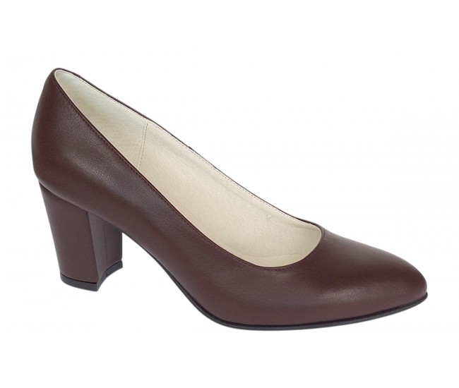 Pantofi eleganti dama din piele naturala box, toc 7 cm - Model Selena NA87BORDOP