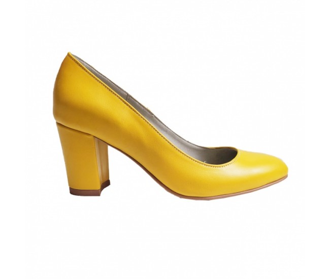 Pantofi eleganti dama, galbeni, din piele naturala box, toc 6 cm - NA87G3