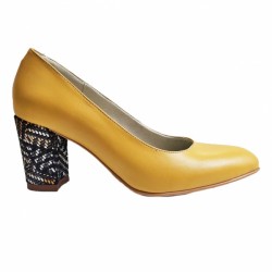 Pantofi eleganti dama, galbeni, din piele naturala box, toc 6 cm - NA87GALBEN