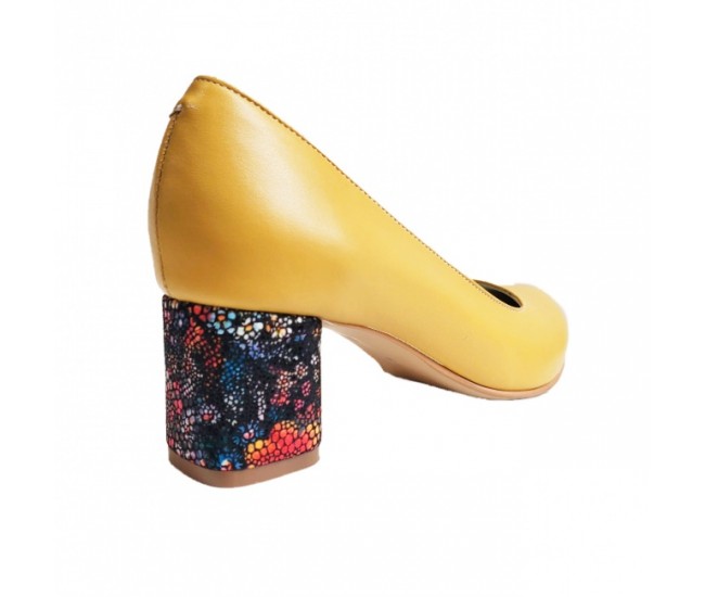 Pantofi eleganti dama, galben, din piele naturala box, toc 6 cm - NA87G