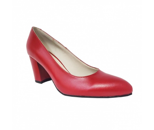 Pantofi eleganti dama, rosii, din piele naturala box, toc 6 cm - NA87R2