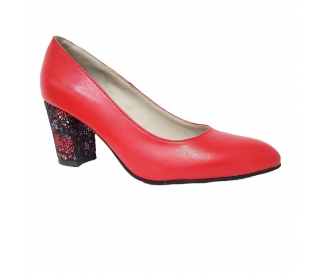 Pantofi eleganti dama, rosii, din piele naturala box, toc 6 cm - NA87ROSU