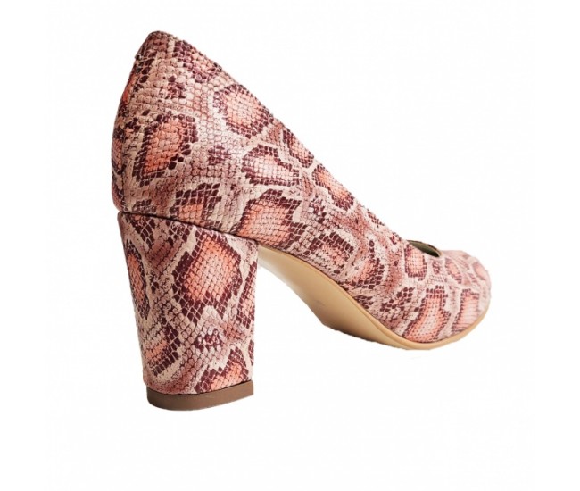 Pantofi eleganti dama, bej, imprimeu sarpe, din piele naturala box, toc 6 cm - NA87SARPE