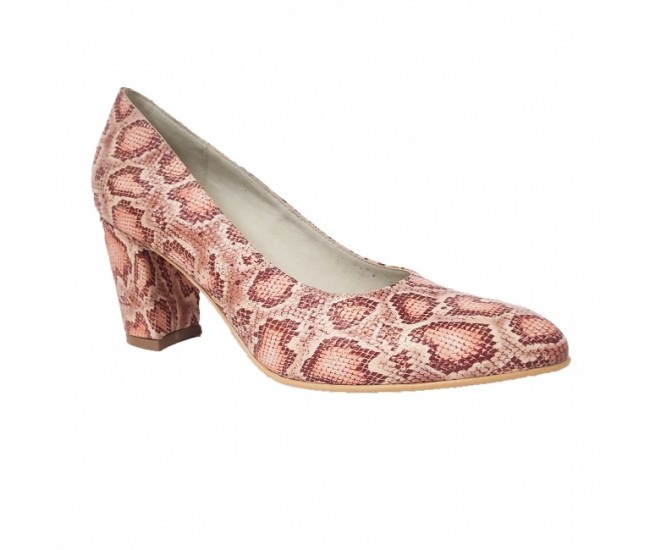 Pantofi eleganti dama, bej, imprimeu sarpe, din piele naturala box, toc 6 cm - NA87SARPE