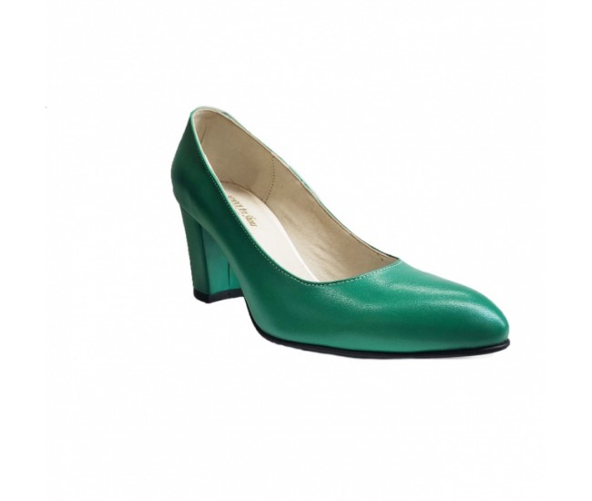 Pantofi eleganti dama, verzi, din piele naturala box, toc 6 cm - NA87V2