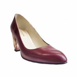 Pantofi eleganti dama, bordo, model floral, din piele naturala box, toc 6 cm - NA87VIS