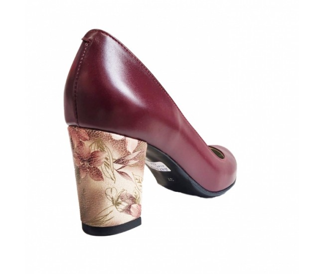 Pantofi eleganti dama, violet, model floral, din piele naturala box, toc 6 cm - NA87VIS