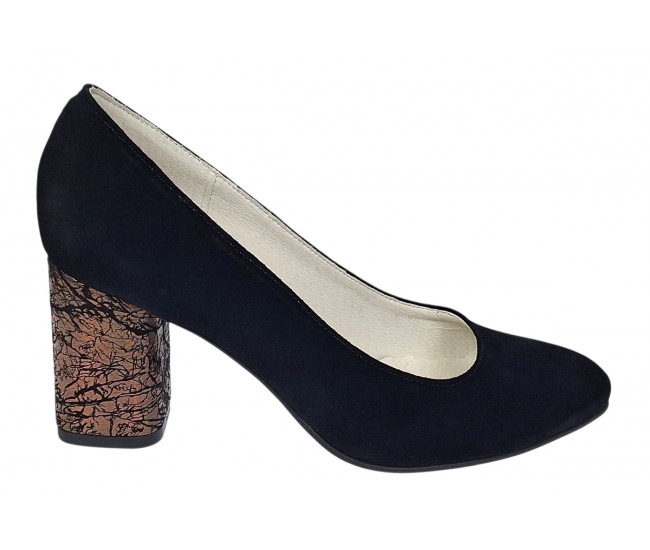 Pantofi eleganti dama negri din piele intoarsa toc aramiu 7cm - NA97N