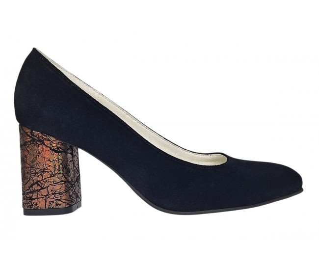 Pantofi eleganti dama negri din piele intoarsa toc aramiu 7cm - NA97N
