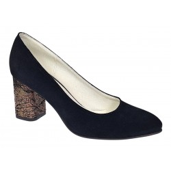 Pantofi eleganti dama negri din piele intoarsa toc aramiu 7cm - NA97N