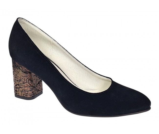 Pantofi eleganti dama negri din piele intoarsa toc aramiu 7cm - NA97N