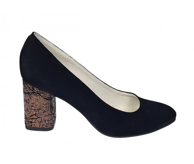 Pantofi eleganti dama negri din piele intoarsa toc aramiu 7cm - NA97N