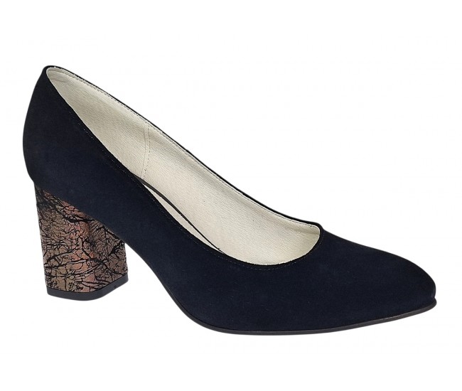 Pantofi eleganti dama negri din piele intoarsa toc aramiu 7cm - NA97N