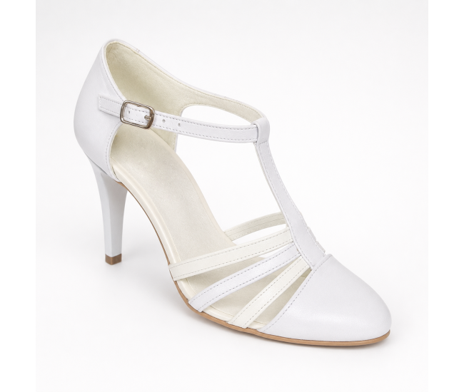 Pantofi dama albi eleganti, decupati din piele naturala, toc 9cm NAA11APL