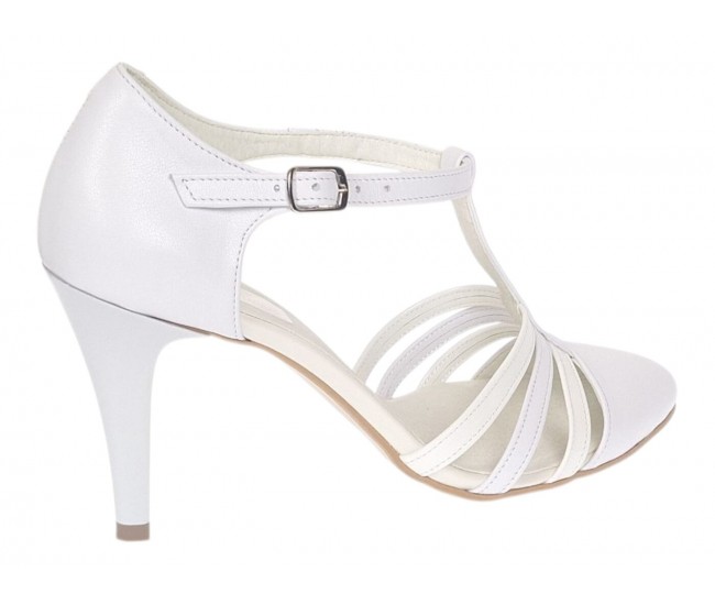 Pantofi dama albi eleganti, decupati din piele naturala, toc 9cm NAA11APL