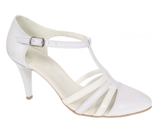 Pantofi dama albi eleganti, decupati din piele naturala, toc 9cm NAA11APL