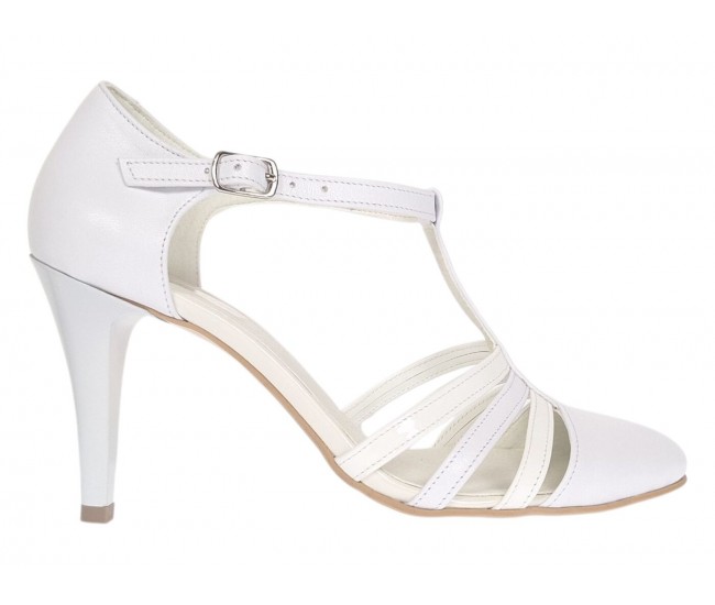 Pantofi dama albi eleganti, decupati din piele naturala, toc 9cm NAA11APL