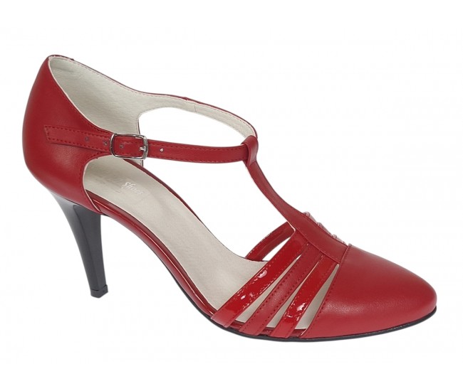 Pantofi dama decupati din piele naturala - Stiletto Rosu NAA11R