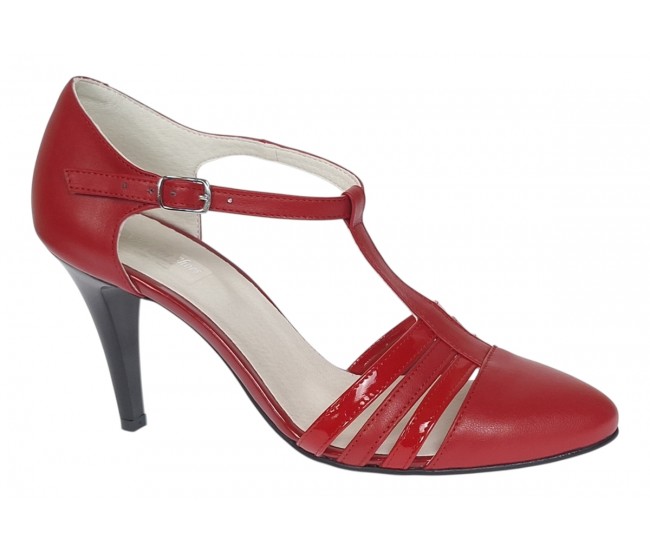Pantofi dama decupati din piele naturala - Stiletto Rosu NAA11R