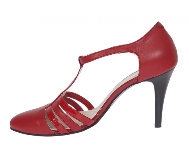 Pantofi dama decupati din piele naturala - Stiletto Rosu NAA11R