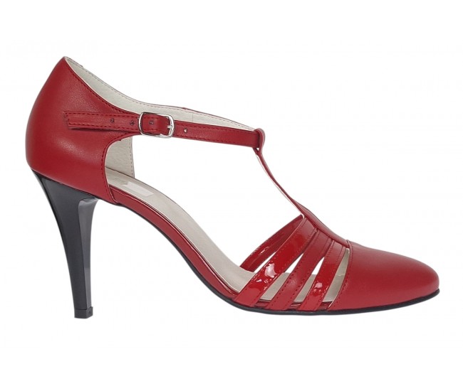 Pantofi dama decupati din piele naturala - Stiletto Rosu NAA11R