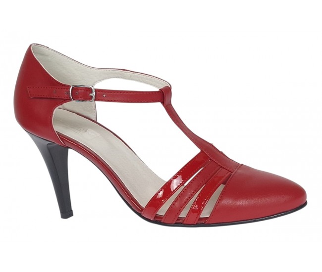 Pantofi dama decupati din piele naturala - Stiletto Rosu NAA11R