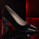 Pantofi dama eleganti din piele intoarsa si piele lacuita negri cu toc 7 cm NAA3NSL