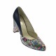 Pantofi dama eleganti, din piele naturala bleumarin cu imprimeu, toc 7 cm - NAA8BOXCOLOR