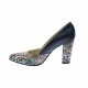 Pantofi dama eleganti, din piele naturala bleumarin cu imprimeu, toc 7 cm - NAA8BOXCOLOR