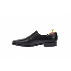 Pantofi barbati cu elastic, eleganti din piele naturala neagra - NIC02ELN