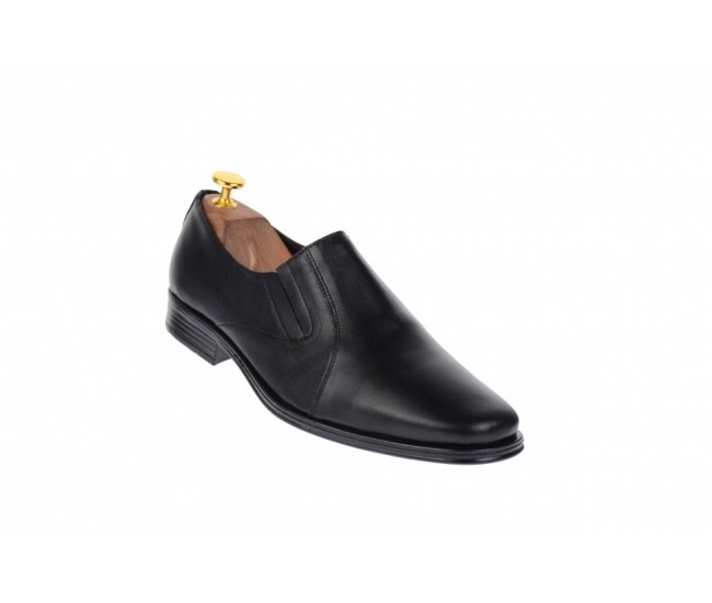 Pantofi barbati cu elastic, eleganti din piele naturala neagra - NIC02ELN