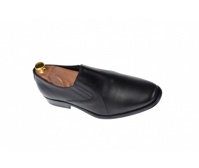 Pantofi barbati cu elastic, eleganti din piele naturala neagra - NIC02ELN