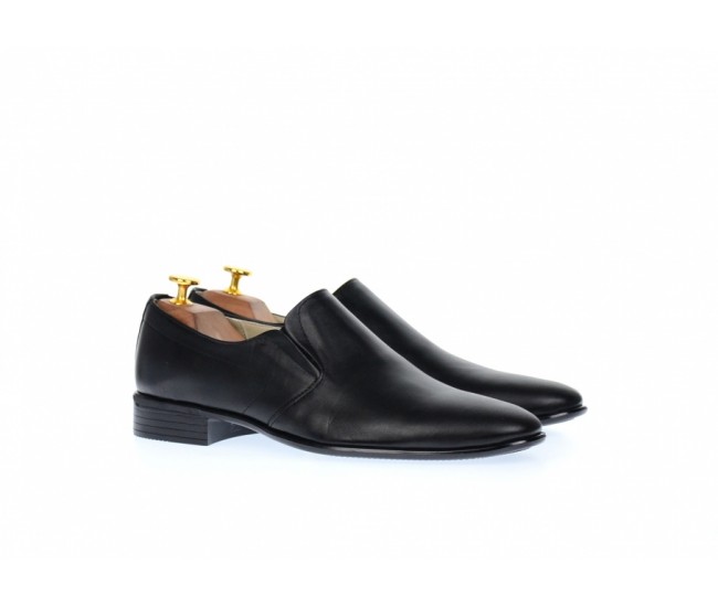 Pantofi barbati eleganti din piele naturala, Negru cu elastic, NIC142NEL