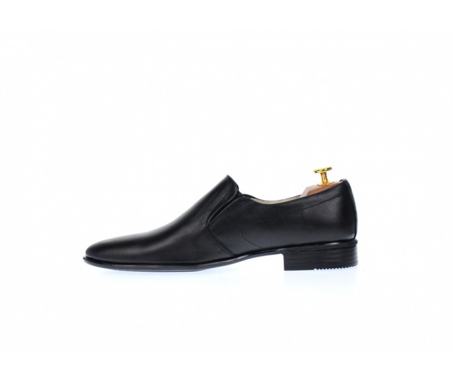 Pantofi barbati eleganti din piele naturala, Negru cu elastic, NIC142NEL