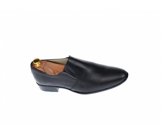Pantofi barbati eleganti din piele naturala, Negru cu elastic, NIC142NEL
