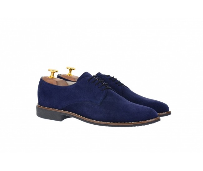 Pantofi barbati casual, eleganti din piele naturala intoarsa bleumarin NIC184BLMVEL