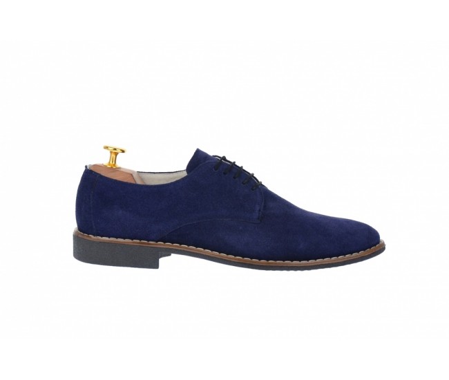 Pantofi barbati casual, eleganti din piele naturala intoarsa bleumarin NIC184BLMVEL