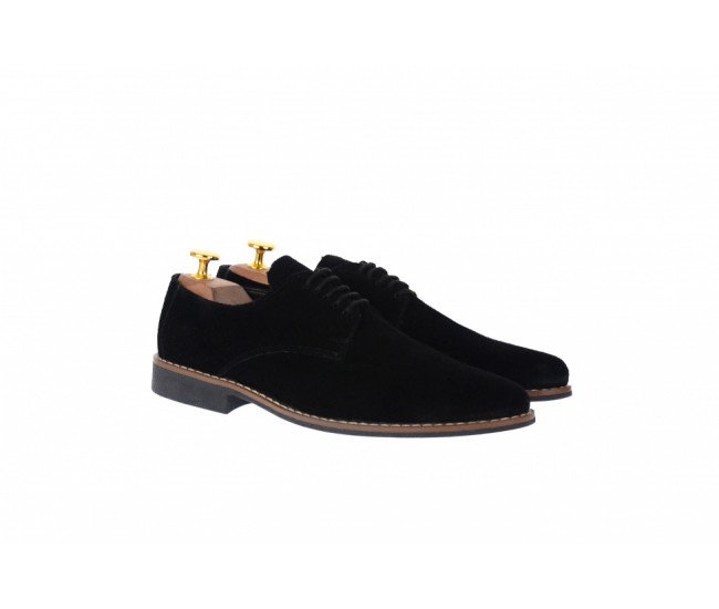 Pantofi barbati casual, din piele naturala intoarsa, negri, CIUCALETI, NIC184ANV