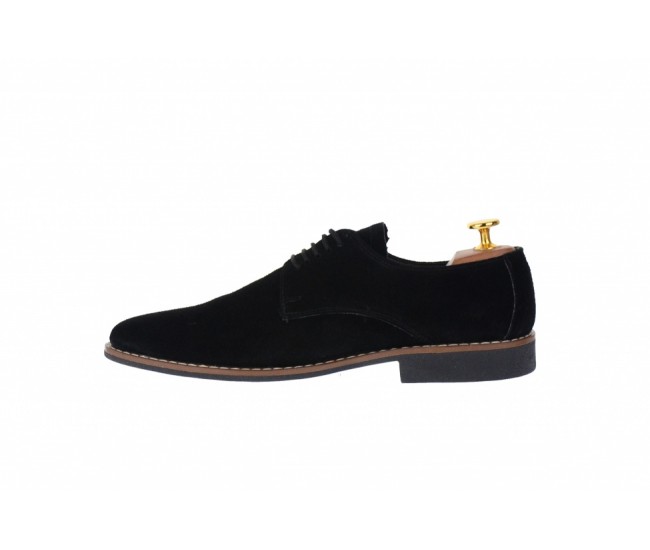 Pantofi barbati casual, eleganti din piele naturala intoarsa neagra NIC184ANV