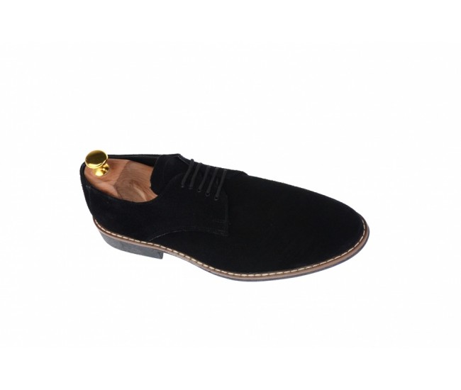 Pantofi barbati casual, eleganti din piele naturala intoarsa neagra NIC184ANV