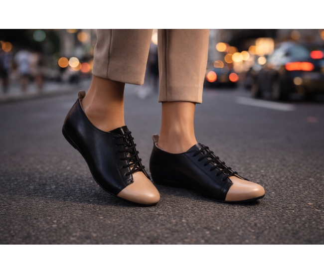 Pantofi dama casual din piele naturala Negru Bej - Emma P09BN