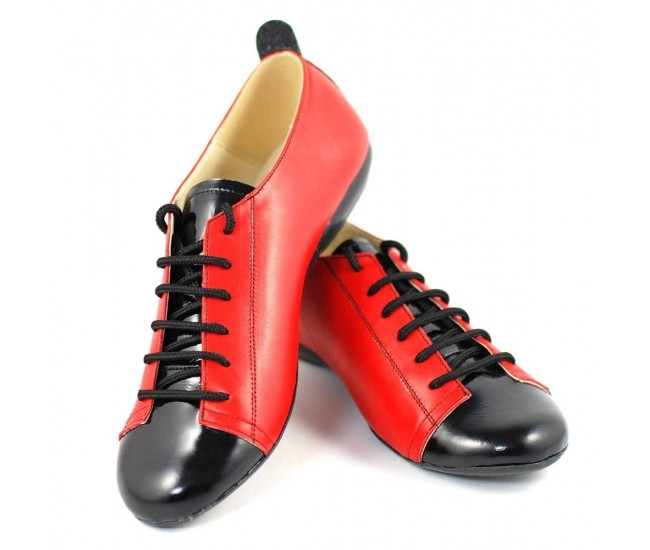Pantofi dama casual din piele naturala cu varf lacuit - Model Emma Rosu P09RLN