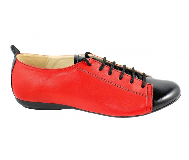 Pantofi dama casual din piele naturala cu varf lacuit - Model Emma Rosu P09RLN