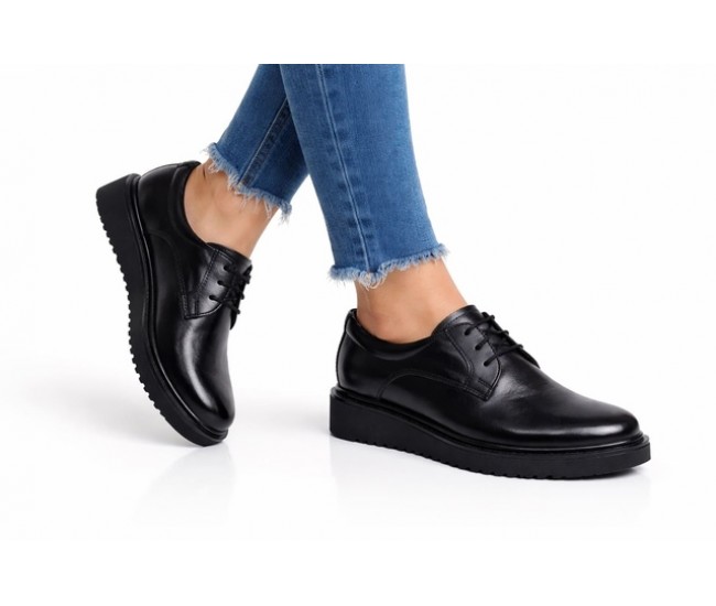 Oferta 35 si 39 -Pantofi dama din piele naturala negri – casual, talpa confort, design modern urban P102N2